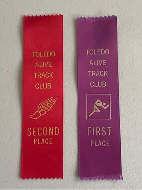 Toledo Alive Track Club First and Second Place Ribbons